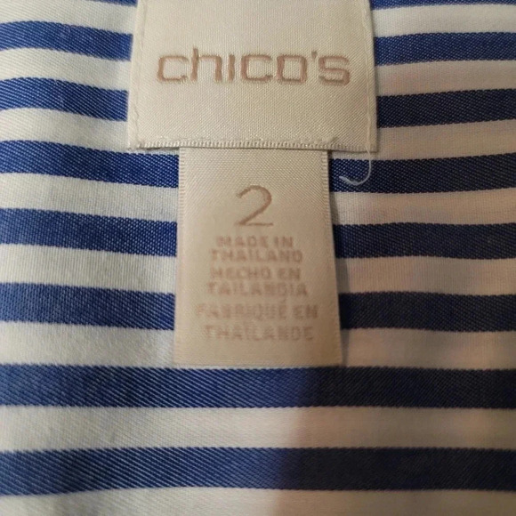 Chico’s no iron size 2 shirt Button up blue Striped women's - Picture 7 of 10